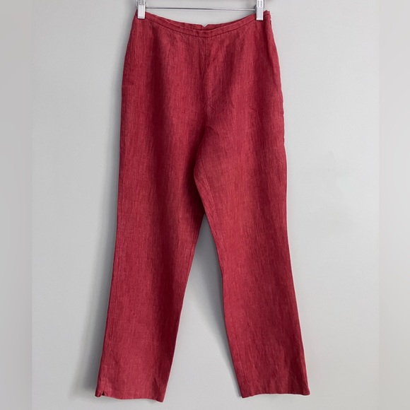SIGRID OLSEN Deep Salmon Linen Flat Front Straight Ankle Pants Size 4 (like a 0) - Picture 2 of 15